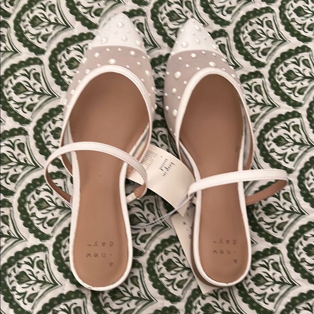 a new day White Pearl-Studded Flats